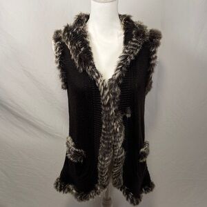 Women's Black Faux Fur Trim Sweater Vest Size XL